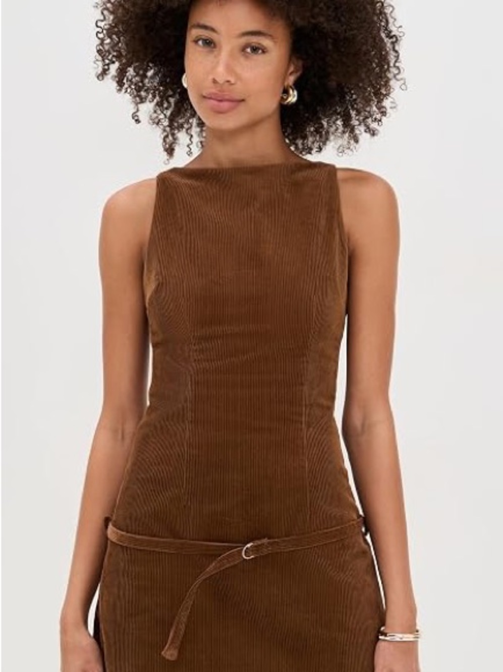 Zara Sleeveless Brown Corduroy Sheath Dress